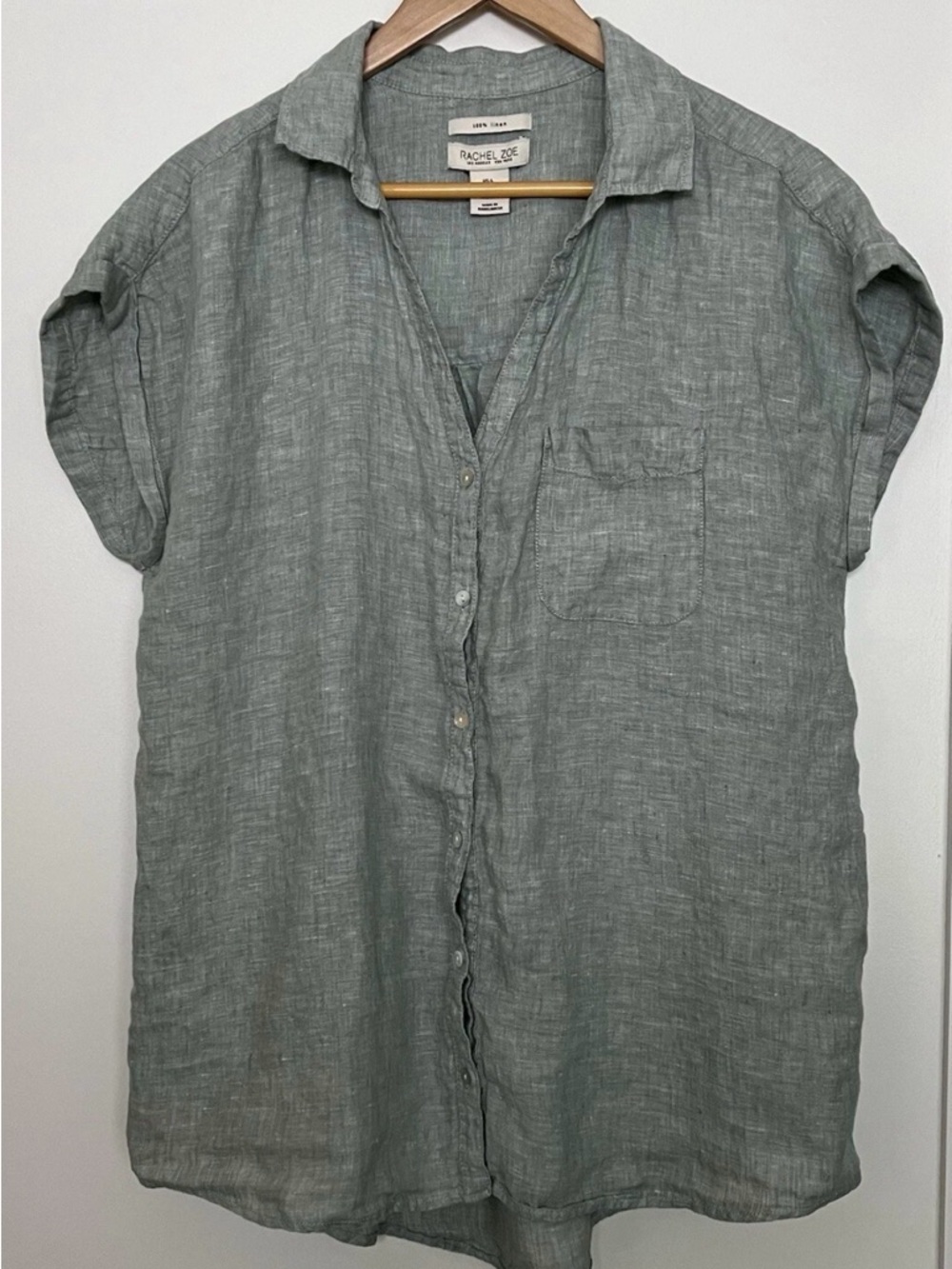 Rachel Zoe Light Sage Green Linen Button-Down Shirt